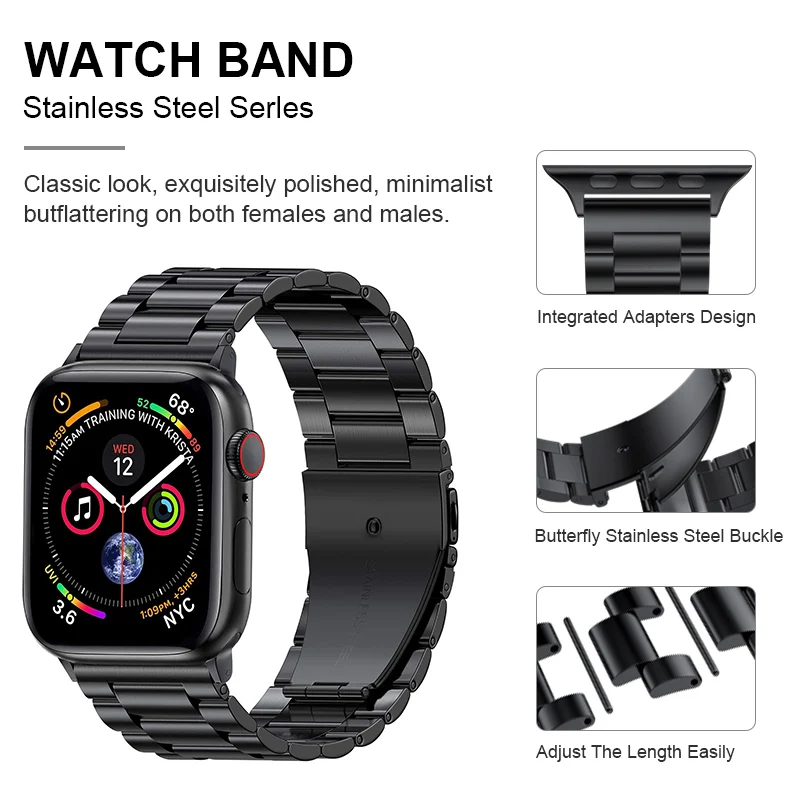 Premium stainless steel wrist silver watch straps custom color and logo metal watch strap 20mm 22mm smart watch band