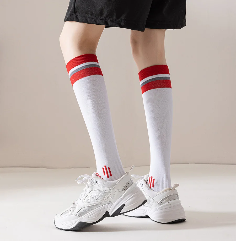 Wholesale Solid Color With Striped Cuff Custom Your Own Logo Knee High Sports Compression Socks