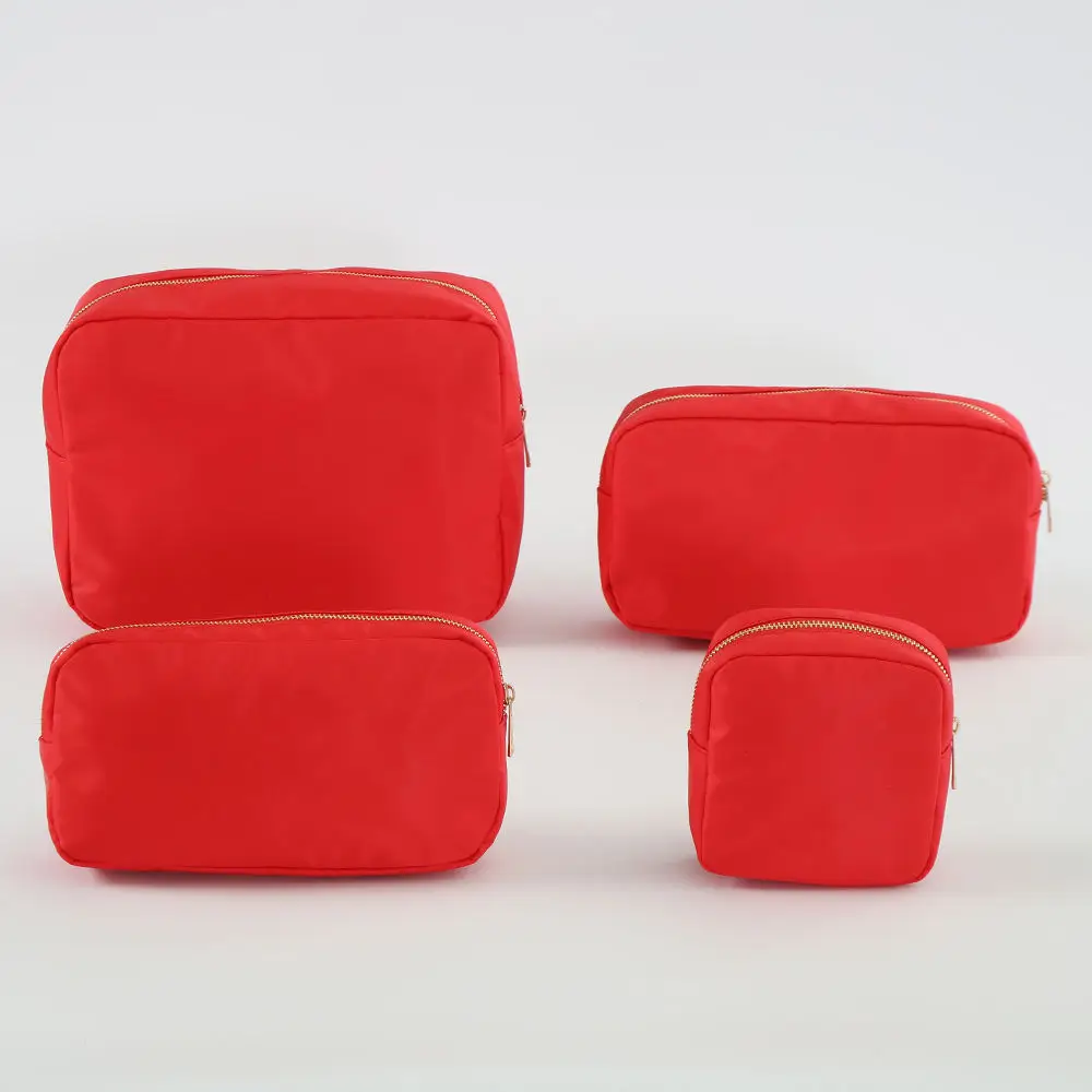 Keymay Stock Fast Ship DIY Cosmetic Bag with Chenille Letter Patches Makeup Bag Valentine Gift Nylon Pouch Bag for Travel