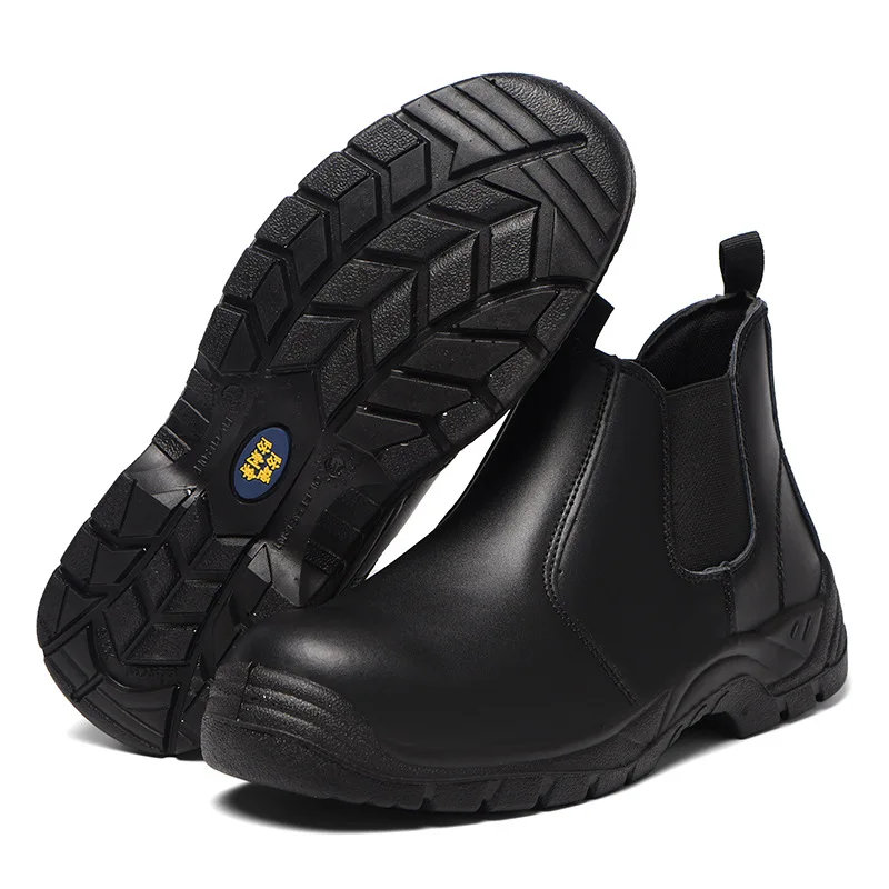Smooth Leather Slip on Waterproof Oil Resistant Safety Boots for Men Outdoor No Lace Safety Shoes With Steel Toe