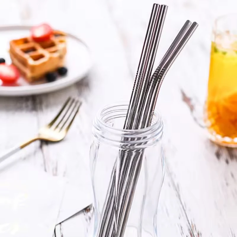 Reusable Straw Set Coffee Beverage Drinking Pipette 304 Stainless Steel Metal Straw