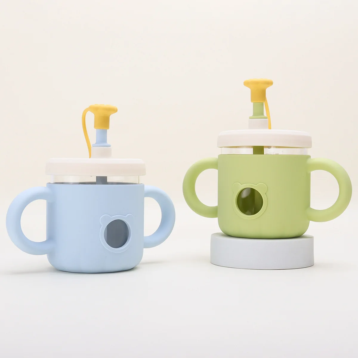 Baby Feeding Milk Glass Cup Spill Proof Sippy Cup Baby Milk Drinking Water Bottle with Silicone Sleeve with Lids and Straw