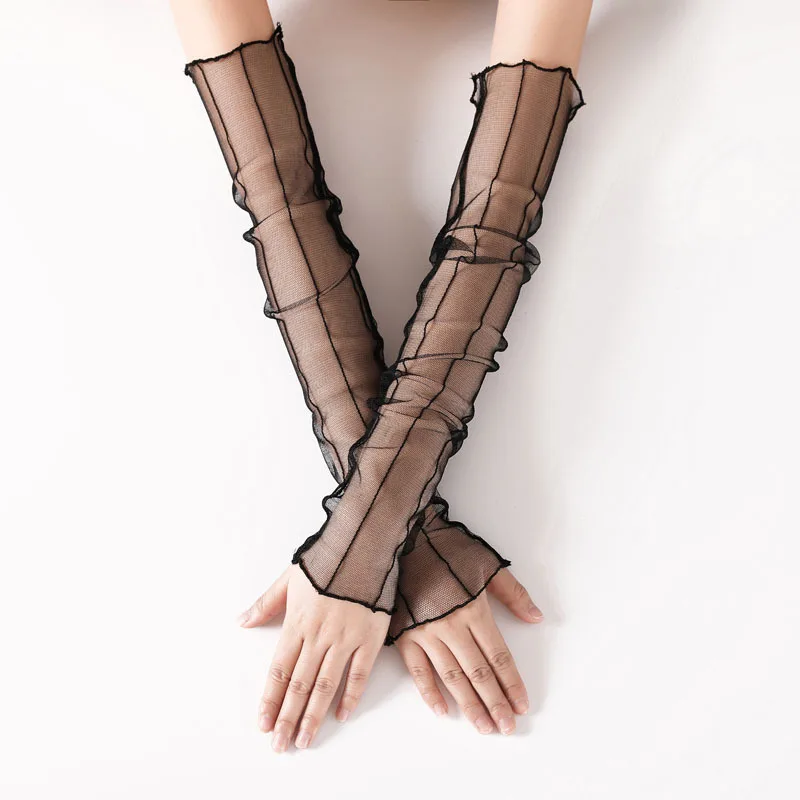 New Long Lace Hollow-Out Fingerless Gloves Sun Protection Sleeves Mesh Lace Thin Cycling Gloves