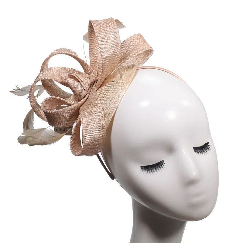 Wholesale Royal womens colorful feather red sinamay fabric church bridal fascinator hairband