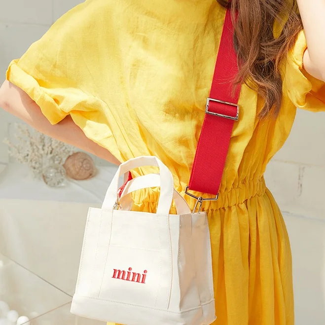 new reap white women tote messenger bag canvas with long red handles as lady cross body bag