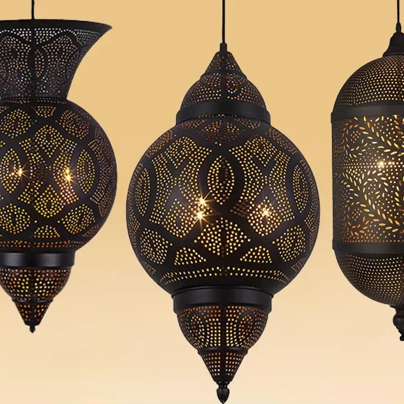 Modern Arabic Lantern Lamp Iron Ceiling Hanging Light Moorish Arabian Islamic Arabes Moroccan Chandelier Lighting Lamps