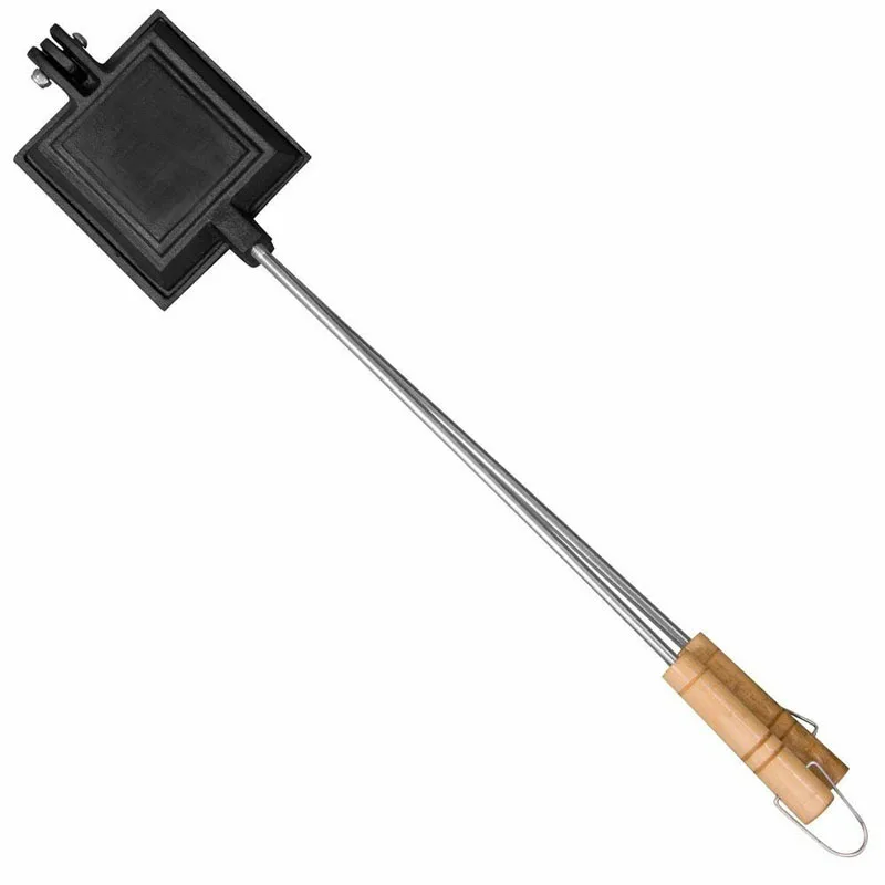 Factory wholesale Cast Iron Jaffle Iron Sandwich Waffle Pie Maker with Long Wood Handle Outdoor Bakeware Camp Cooker