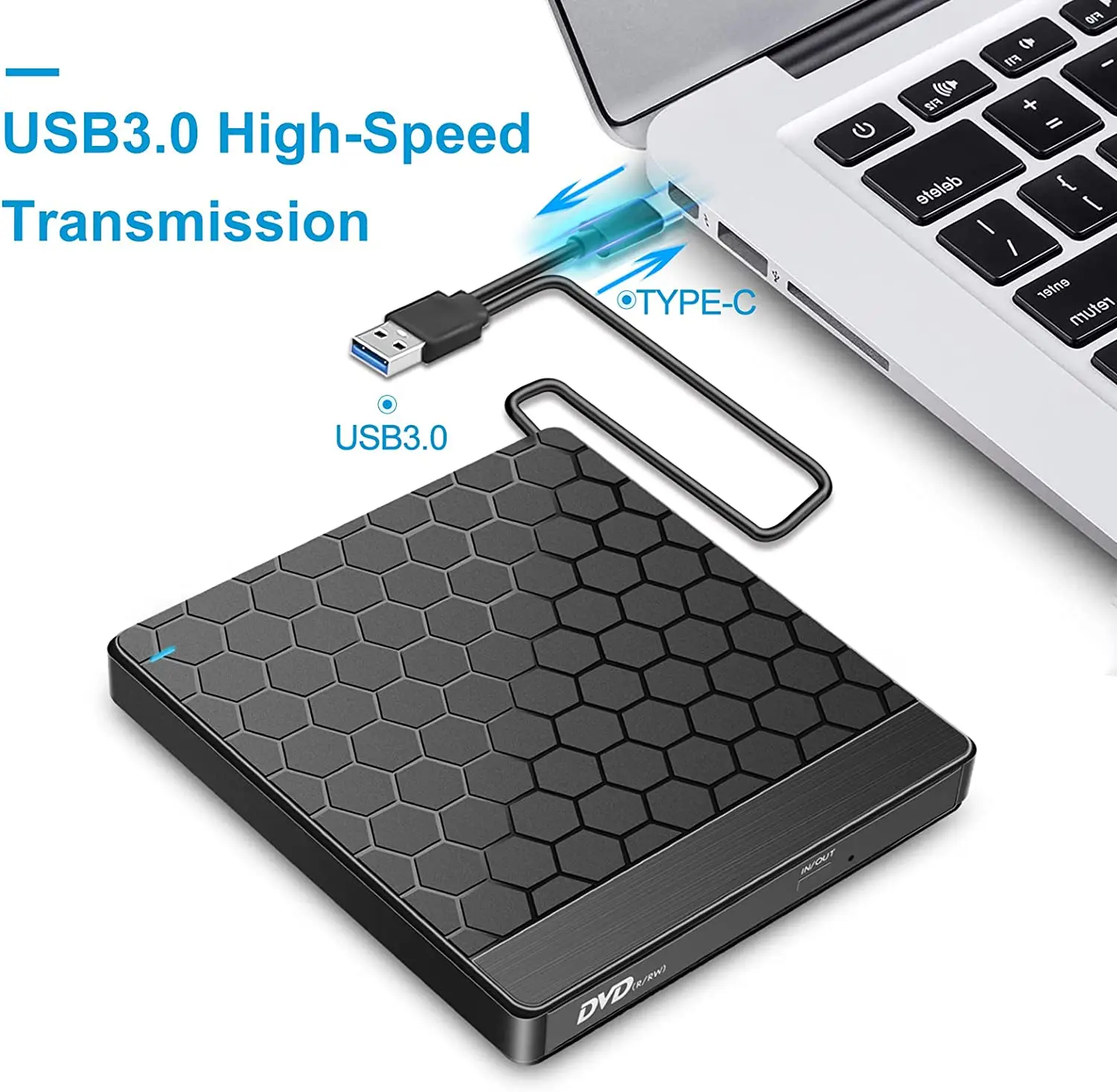 New CD Burner USB 3.0 with 4 USB Ports and 2 TF/SD Card Slots for Laptop Mac PC Windows 11/10 Linux OS usb external dvd rw drive