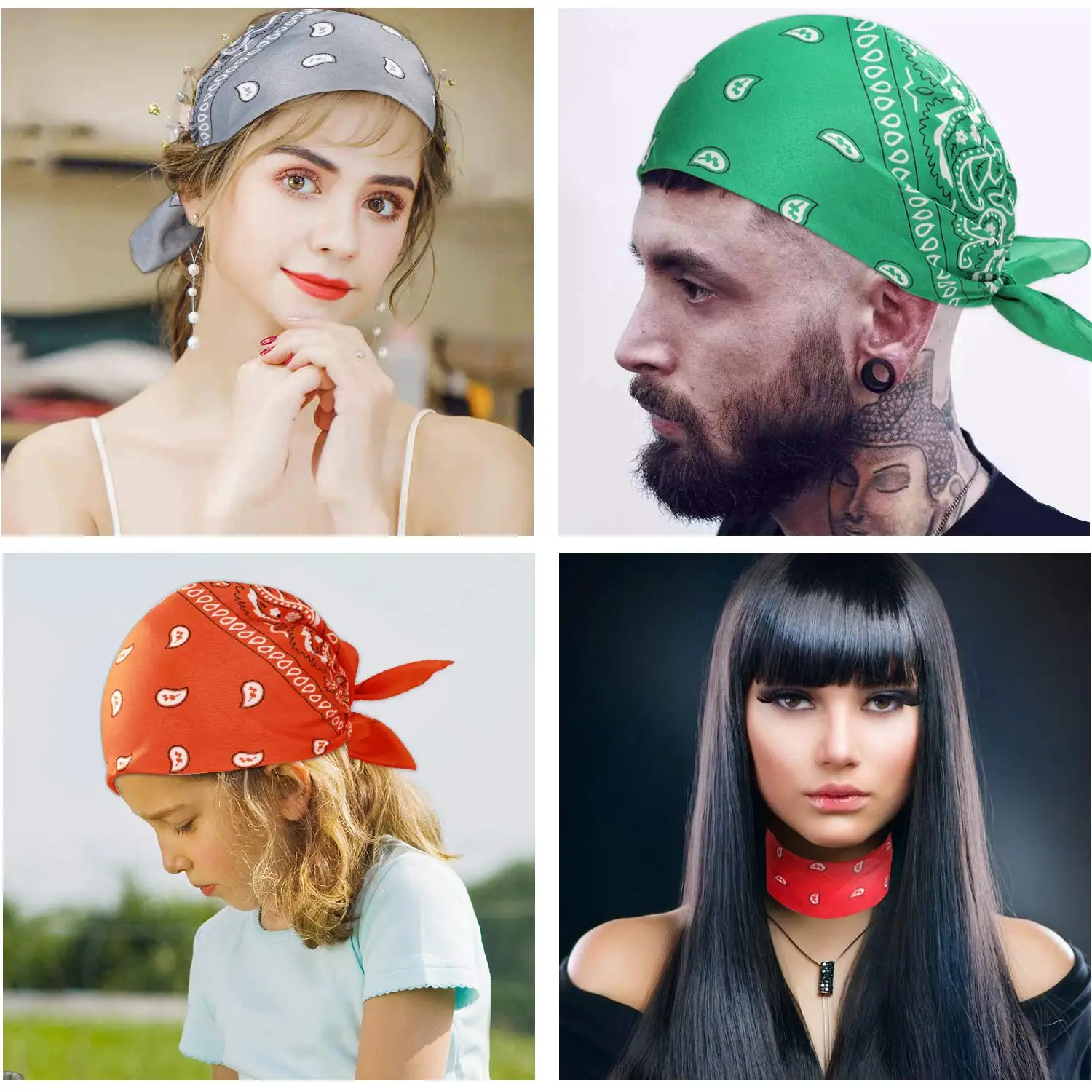 Custom logo fashion paisley print silk scarf headband wholesale fancy face cover top seamless polyester bandana for man women