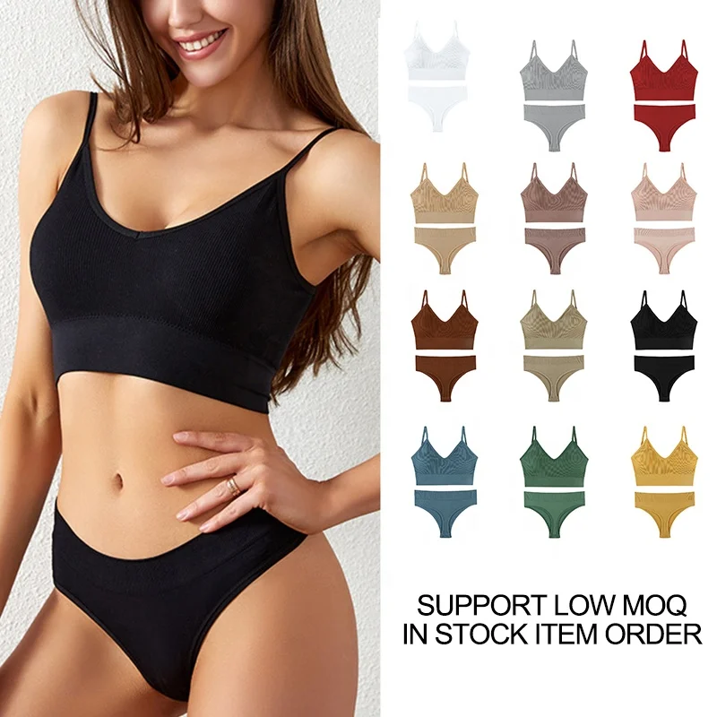 OEM ODM Custom Design LOGO Brand Label Tag Tag Nylon Spandex Seamless Bikini Underwear Bra Panty Set