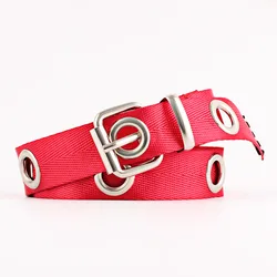 Punk Double Grommet Eyelet Hole Belt For Women Men Black Red Canvas Female Male Waist Strap Belts