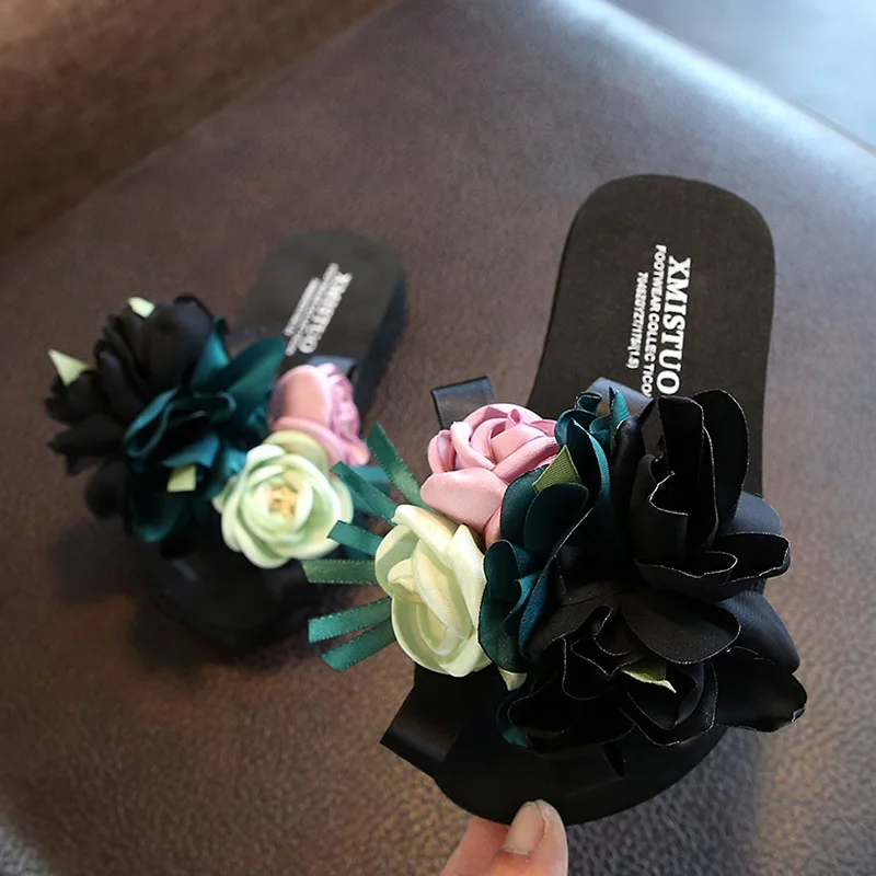 Детские тапочки, летняя мода для девочек, Милые Пляжные Нескользящие сандалии и тапочки