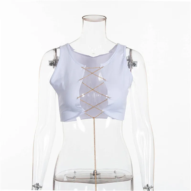 2020 Hot Sale Women Summer Top Hollow Out Bandage Sleeveless Knitted Crop Top  Ladies Sexy Club Tops