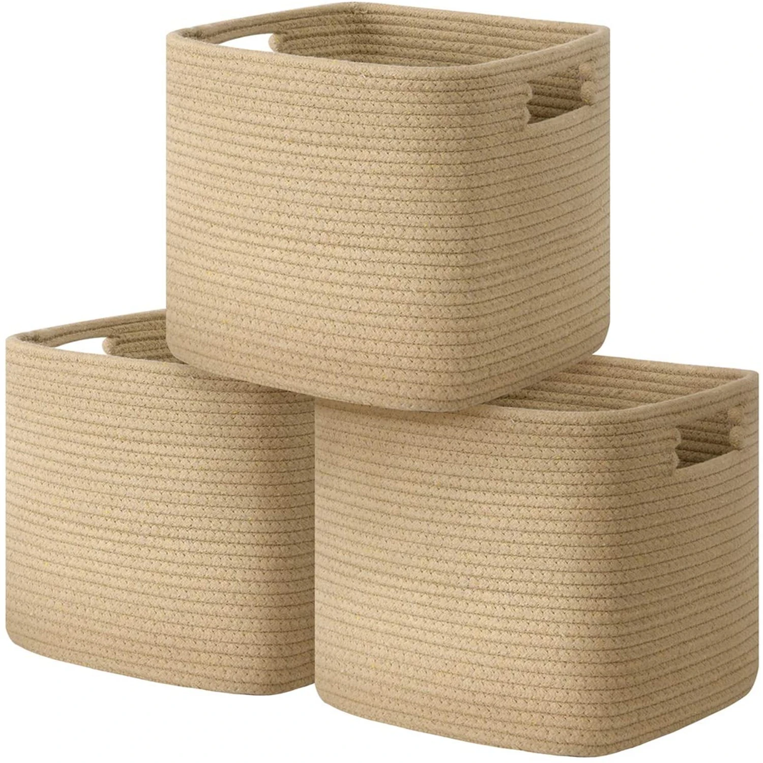 QJMAX High Quality Amazon Three Piece Foldable Portable Hand Knit Cotton Rope Storage Baskets