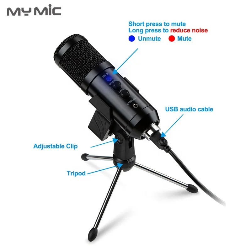 Профессиональный конденсаторный USB-микрофон MY MIC NX4 Студийный микрофон для записи с эхо-монитором подкастов компьютерных игр