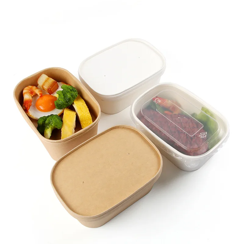 
Kraft rectangular Square Paper Container square paper bowl with lid 500ml 650ml 750ml 1000ml 