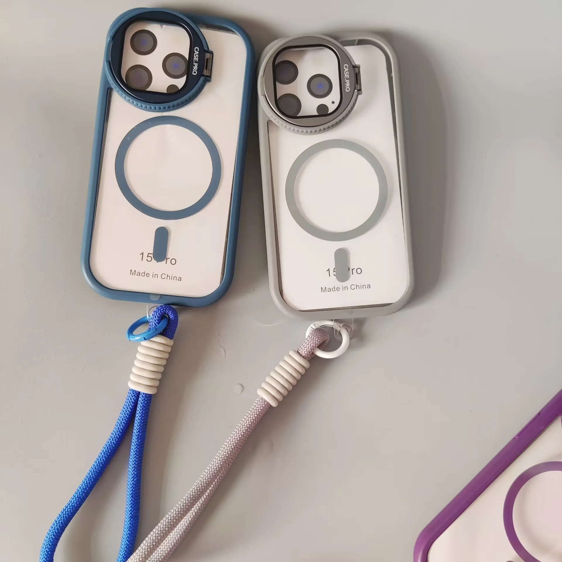 Lens Holder Transparent Acrylic Mobile Phone Cases For iPhone 16 15 14 13 Pro Max Magnetic Cover Having a hanging rope aluminium