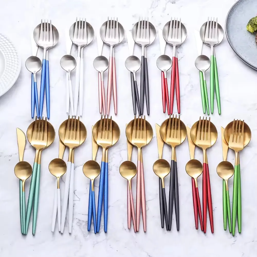 24pcs Cutlery Set Flatware Silverware Set Thick Handle Stainless Steel Cutlery Set