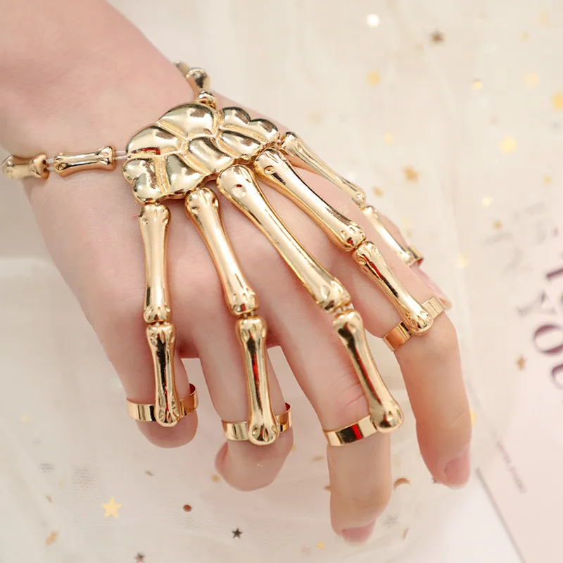 Halloween Bracelet For Women Gothic Punk Hand Skull Skeleton Elasticity Adjustable Bracelet Bangles Femme Party Accessories