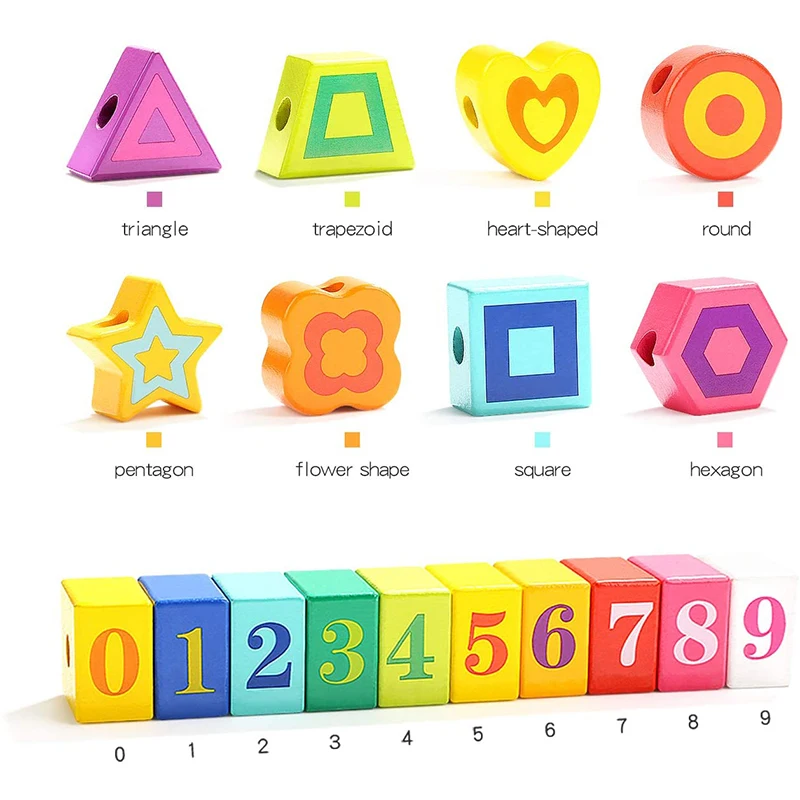 Topbright Cartoon Animals Fruit Block Wooden Toys Stringing Threading Beads Game Educational Toy for Kids