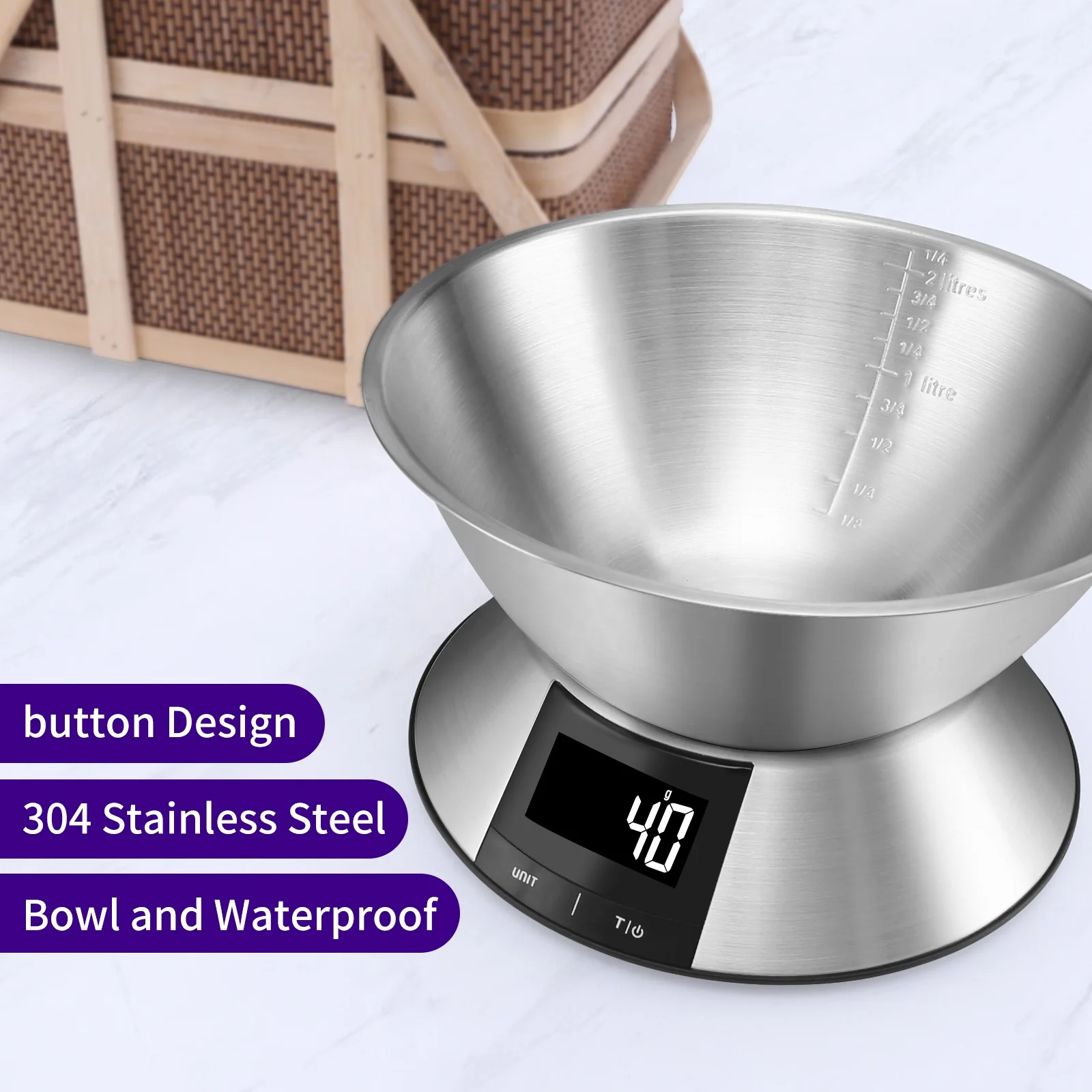 Custom balance de cuisine 5kgs detachable stainless steel multifunction food measuring digital kitchen scale with bowl