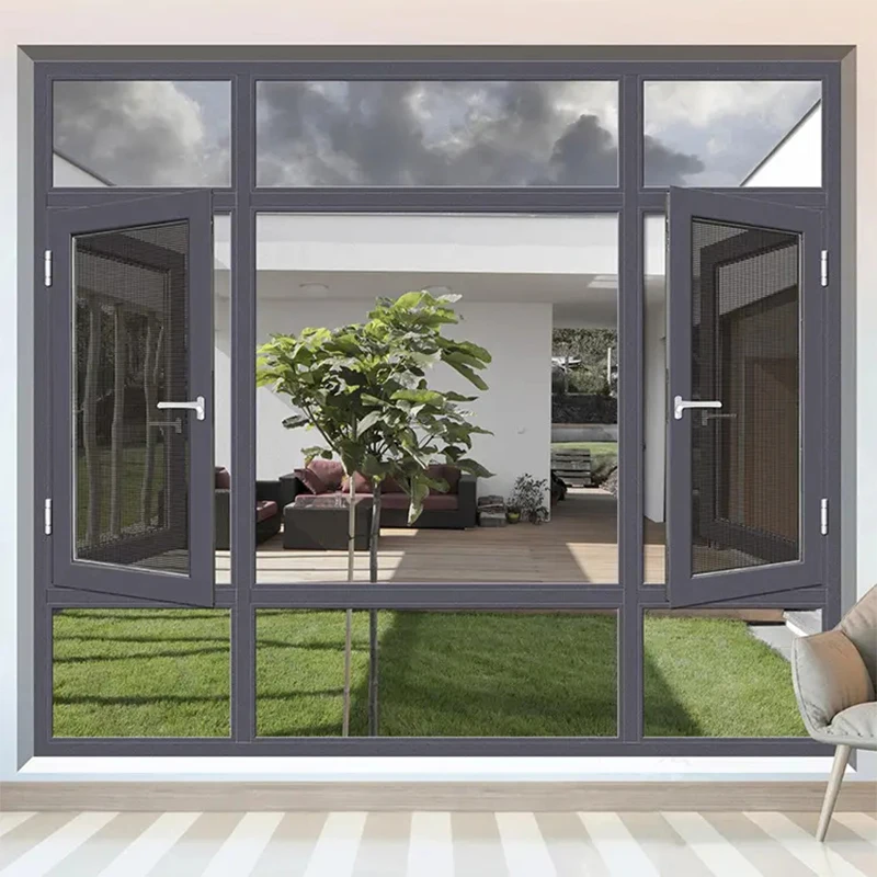 Cold Insulation Window Custom Villa House Casement Window Double Glazed Aluminum Windows and Doors with mosquito net