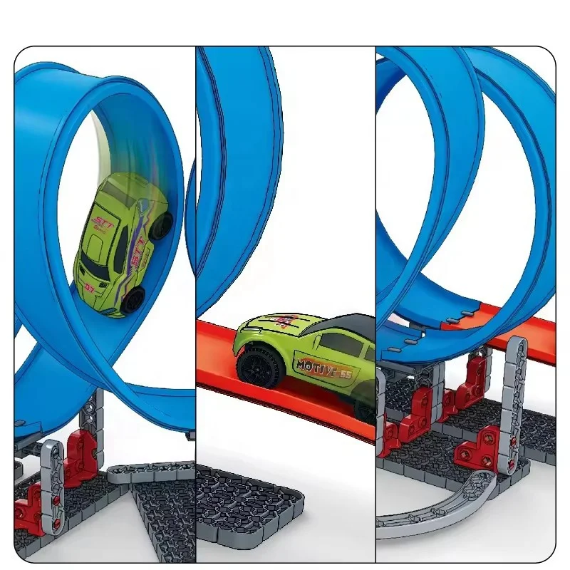 Building Block 360 Degree Spinning Track 3D Diy High Speed Racing Track Toy