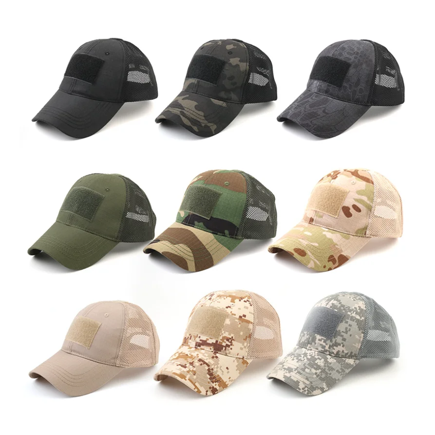 Wholesale Camo MESH DIY Design Hook and Loop Patch Camouflaged Sports Baseball Caps Hats Camo Hat Custom Caps logo