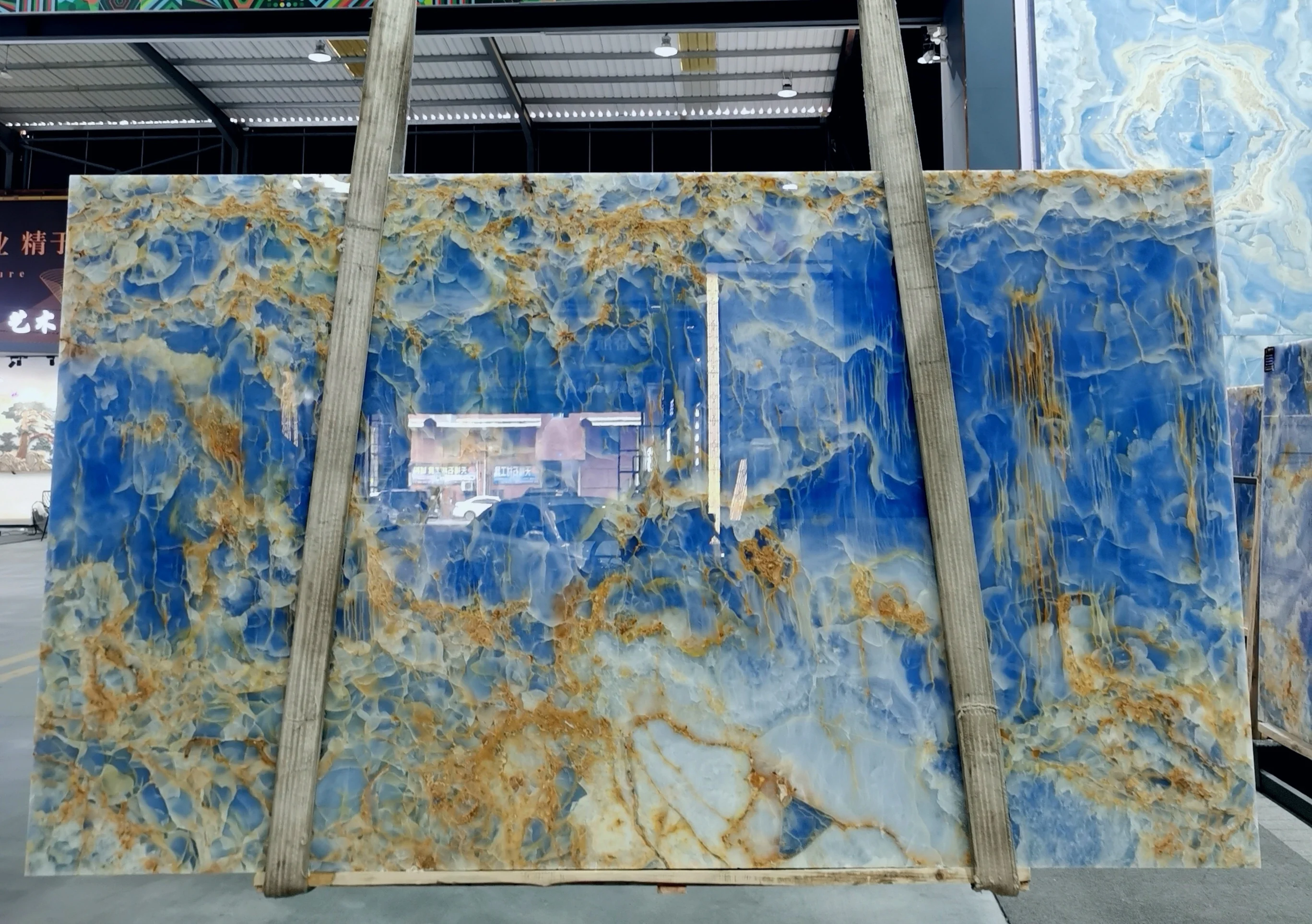 Luxury Marble Blue Onyx Translucent Stone Polished Marble Slabs Backlit for Villa Wall Decoration