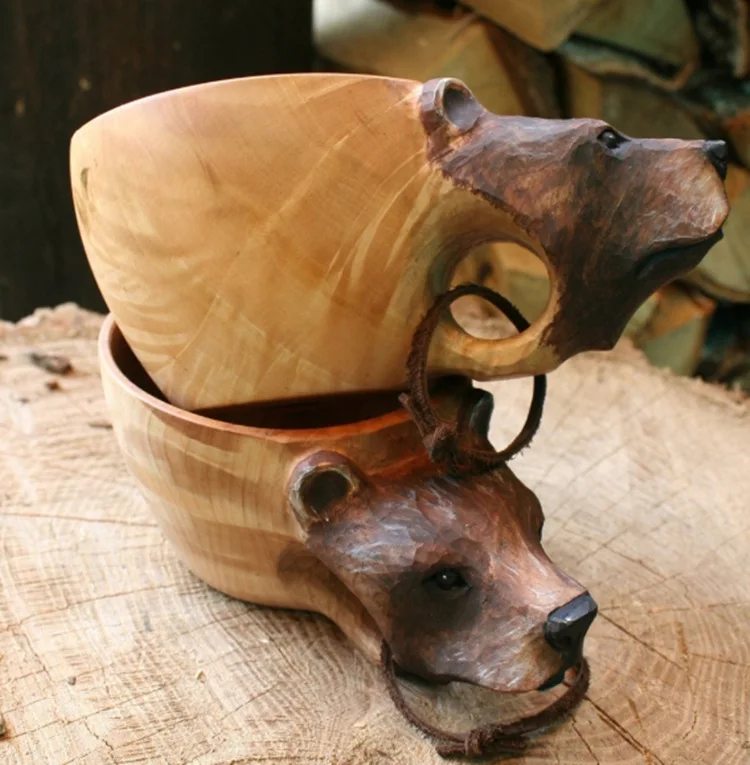 IRONDONKEY Outdoor Wooden Cup Can Be Printed With LOGO Coffee  Tourism Climbing Solid Wood Animal Water Cup