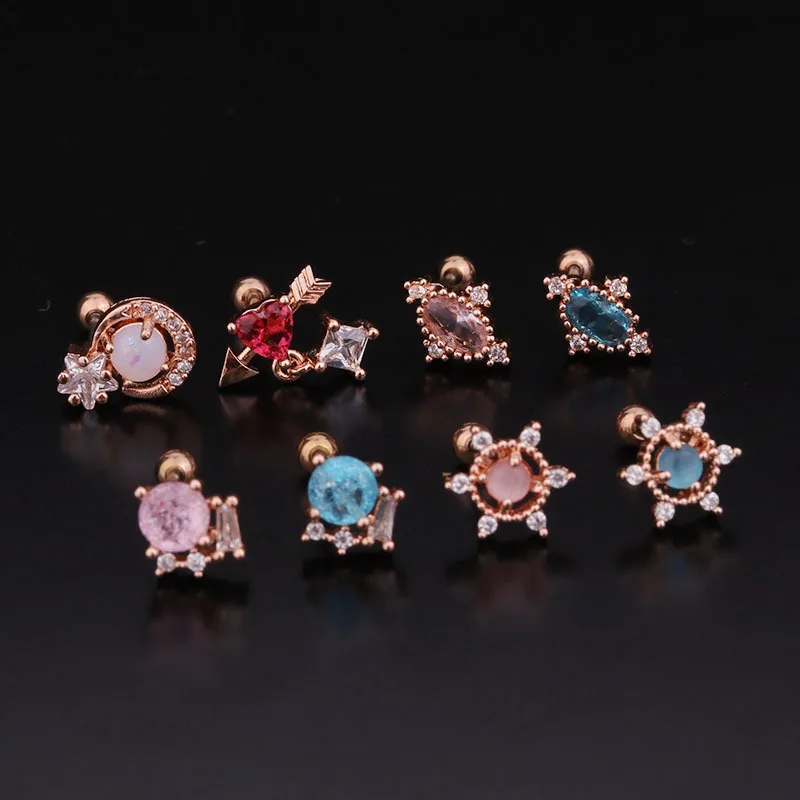 DAIHE Colorful Round Zircon Ear Bone Nail Nose Earring Fashion Jewelry Piercing Jewelry