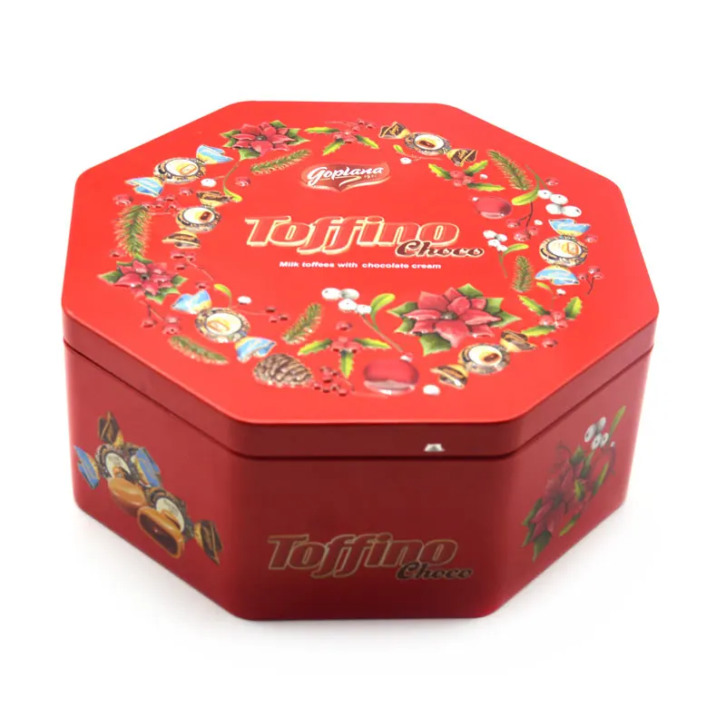 Dates Tin Container Metal Box Medium Size Sweets Chocolate Cookie Tin Can Hexagonal Tin Box