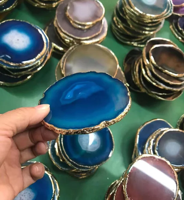 Хит продаж, агат, ломтик, подставка, прозрачный резиновый ломтик, белый с золотым краем для свадьбы