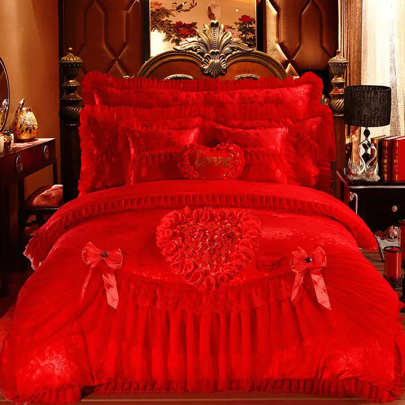 Red Wedding Duvet Bedding Set King Size Silk Quilt Comforter Bed Sheet Crib Bedding Sets Wholesale