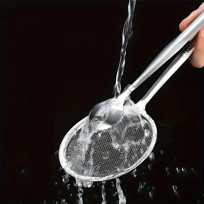 Spoon Oil Scoop Fried Food Scoop Tofu Powder Sieve Strainer FoodOil Clip Kitchen Tools,Stainless steel filter clamp