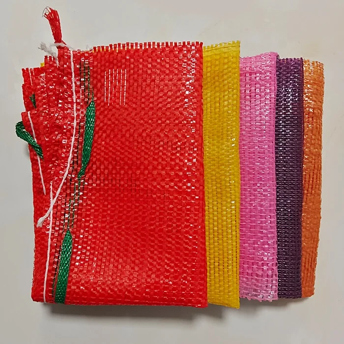Customized size logo design color plastic pp mesh bag for onion potato vegetable fruit sacking net leno bags