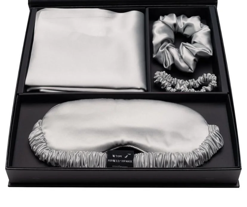 Popular 100% Silk Eye Mask and Pillowcase Set Sleeping Eye Cover in Box