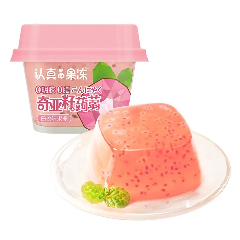 Clever Mama 98g Low Fat Zero Gelatin Wholesale Chia Seeds White Peach Halal Konjac Fruit Jelly