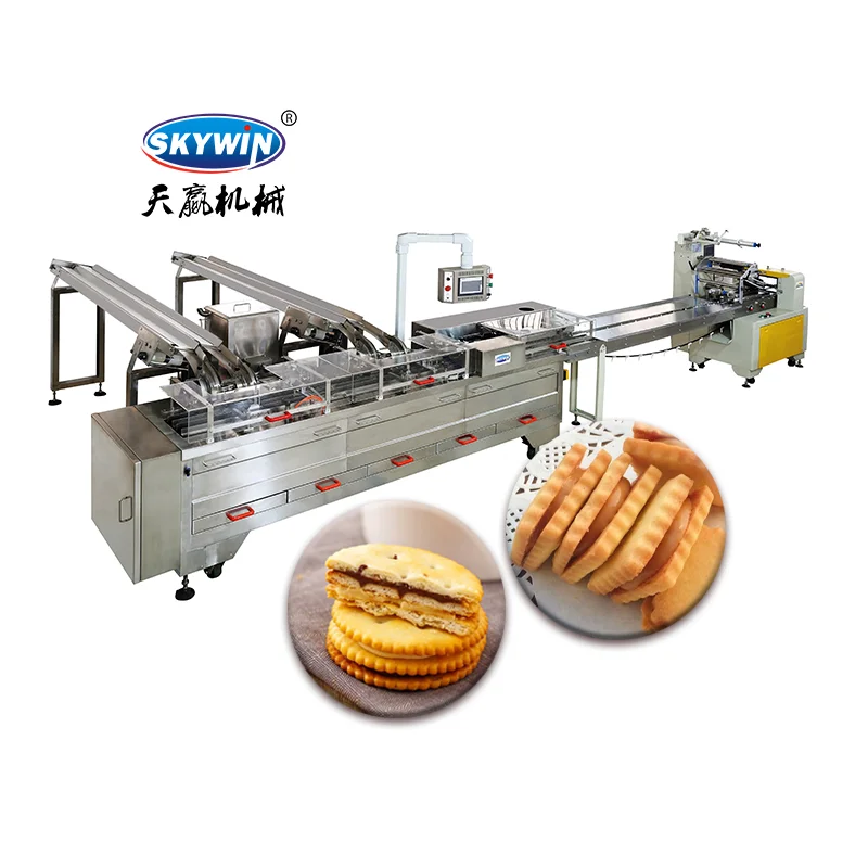 Small scale mini full automatic chocolate filled biscuit maker baking making machine for sandwich biscuit cookie plant