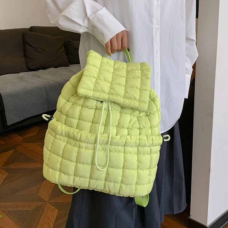 Легкий Большой Вместительный модный Стеганный пухлый Рюкзак мягкий пуховик однотонный школьный рюкзак