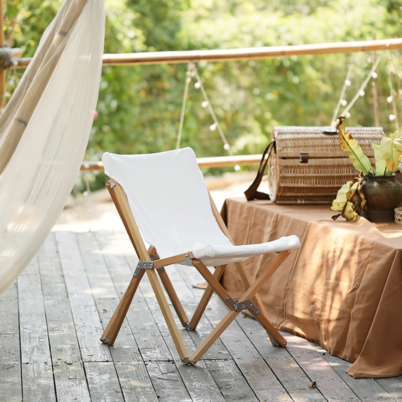 Outing Mate customized mini size beige color beech solid wood foldable chairs outdoor camping chairs