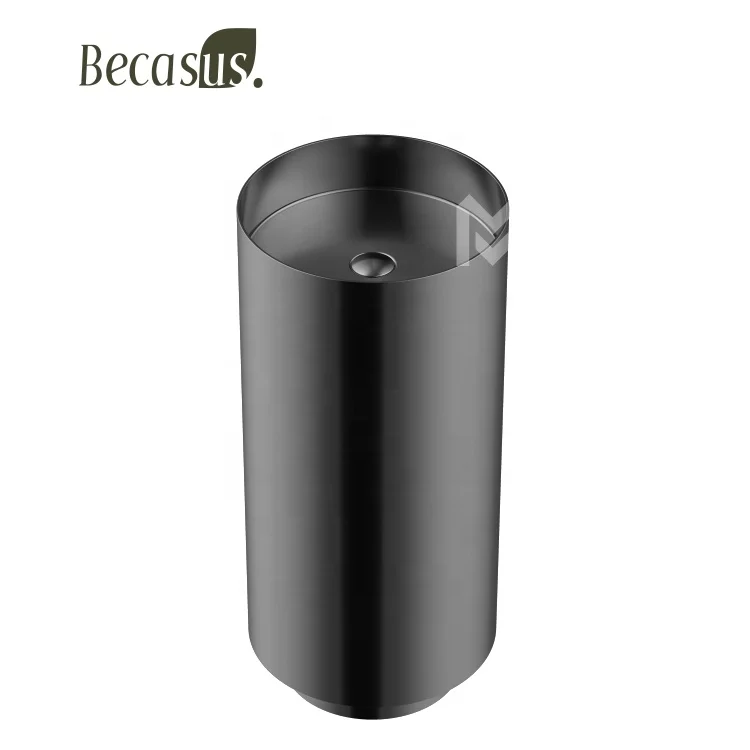 European High End  Round Wash Basin Single Bathroom Standing Sink Washbasins Stainless Steel 304 cylindrical pedestal basin