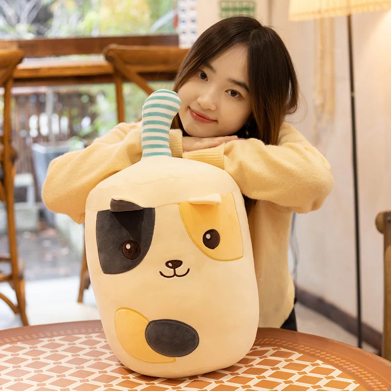 New Creative Cat Rabbit Boba Stuffed Animal Toys Cute Cartoon Squishy Soft Pillow Cushion Bunny Boba Milk Tea Cup Plush Toy