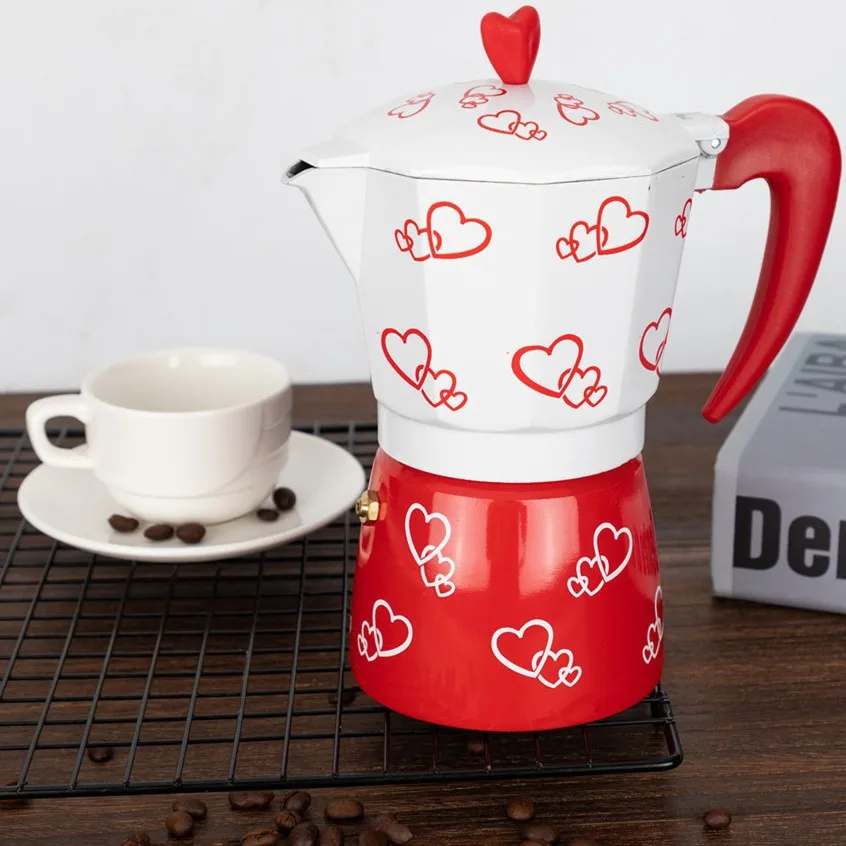 ECO-Friendly Quality Manual Aluminum 12cups Italian Espresso large capacity Moka Pot Camping Innovative red Machine Coffee Maker