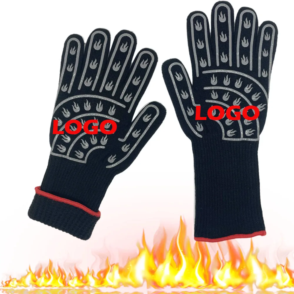 Custom Durable Silicone Grilling Gloves Heat Resistant Gloves BBQ Kitchen Tool with Flexible Five Fingers Design