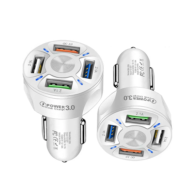 
2021 New 7A QC3.0 Super Fast 4 Port USB Car Charger for iPhone 11 Pro Samsung 