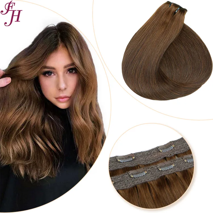 FH Double Drawn Clip In Hair Extension #4 300g Seamless Natural Hair Extensions Clip In Extension Human Hair Logo