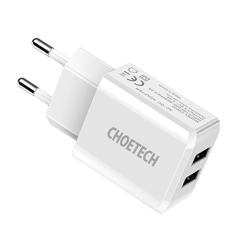 
CHOETECH 5V 2A Dual Port USB Wall Charger for iPhone 11 X XS 8 7 Travel Fast Charger Adapter for Samsung S10 S9 S8 Phone Charger 
