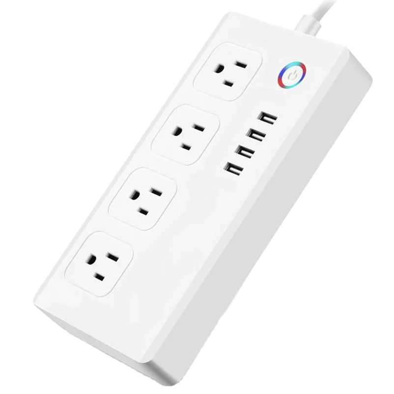 Smart Home WiFi Smart Power Strip Surge Protector With 4 Smart Plugs And 4 USB Ports Long Extension Power Smart Plug Outlet