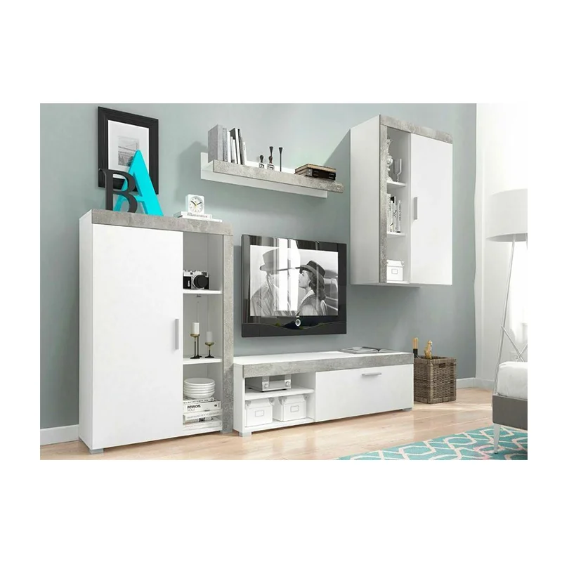 Living room Wooden furniture set tv unit stand  display shelf white sonoma concrete